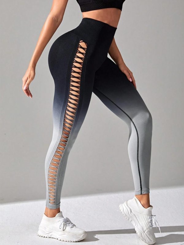 3 Pack Women's Gradient Color Butterfly Hollow High Waist Butt Lifting Long Fitness Pants, Seamless Leggings For Women High Waist Yoga Pants, Scrunch Butt Lifting Elastic Tights - Image 4