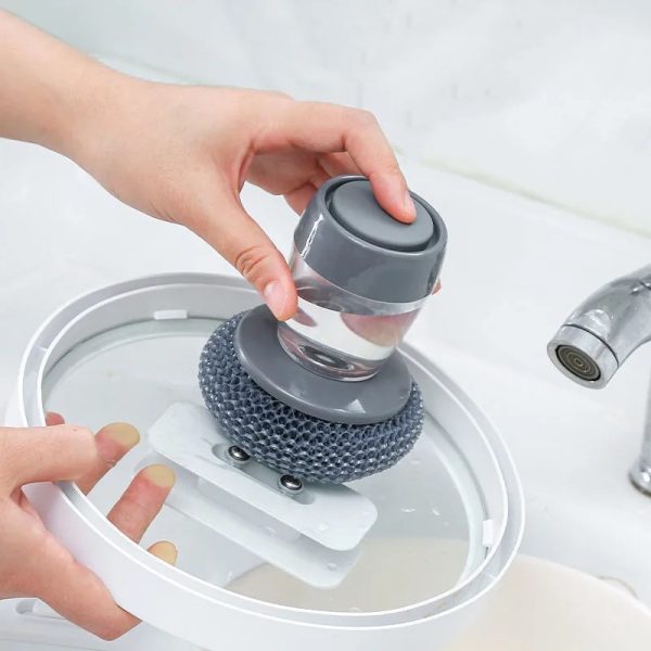 Kitchen Soap Dispensing Palm Brush Cleaner Push-type Brush Kitchen Detergent Tools - Image 4