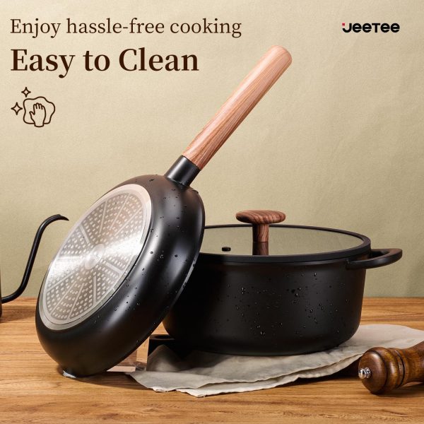 Ceramic Cookware Sets 15 Pcs, Healthy Pots And Pans Set Non Stick, Induction Kitchen Cooking Set With Removable Handles, Stackable Pots Pans, Oven Safe, PFOA,PFOS Free, Black - Image 7