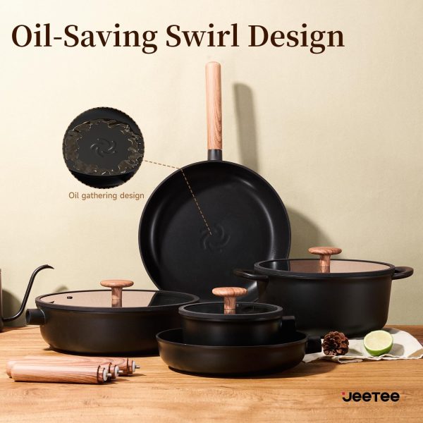 Ceramic Cookware Sets 15 Pcs, Healthy Pots And Pans Set Non Stick, Induction Kitchen Cooking Set With Removable Handles, Stackable Pots Pans, Oven Safe, PFOA,PFOS Free, Black - Image 10
