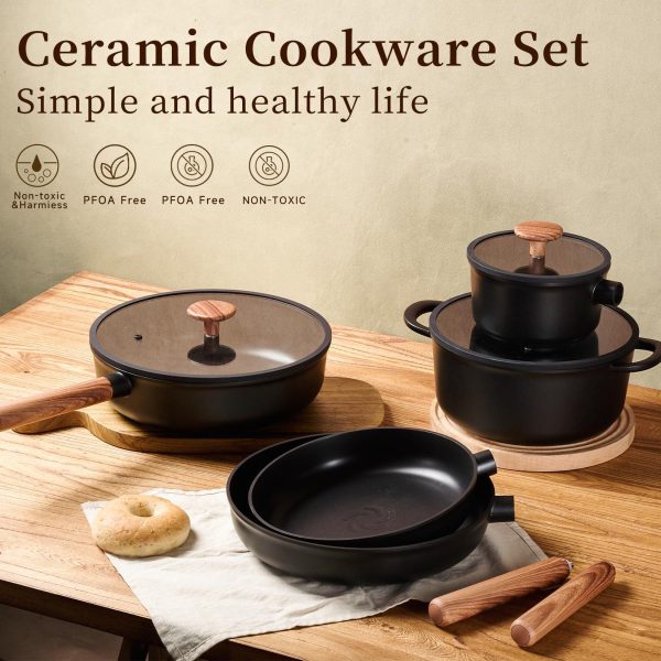 Ceramic Cookware Sets 15 Pcs, Healthy Pots And Pans Set Non Stick, Induction Kitchen Cooking Set With Removable Handles, Stackable Pots Pans, Oven Safe, PFOA,PFOS Free, Black - Image 9