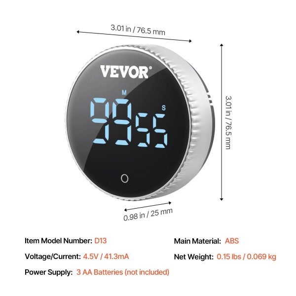 VEVOR Digital Kitchen Timer Magnetic Countdown Countup Timer & Large LED Display - Image 4